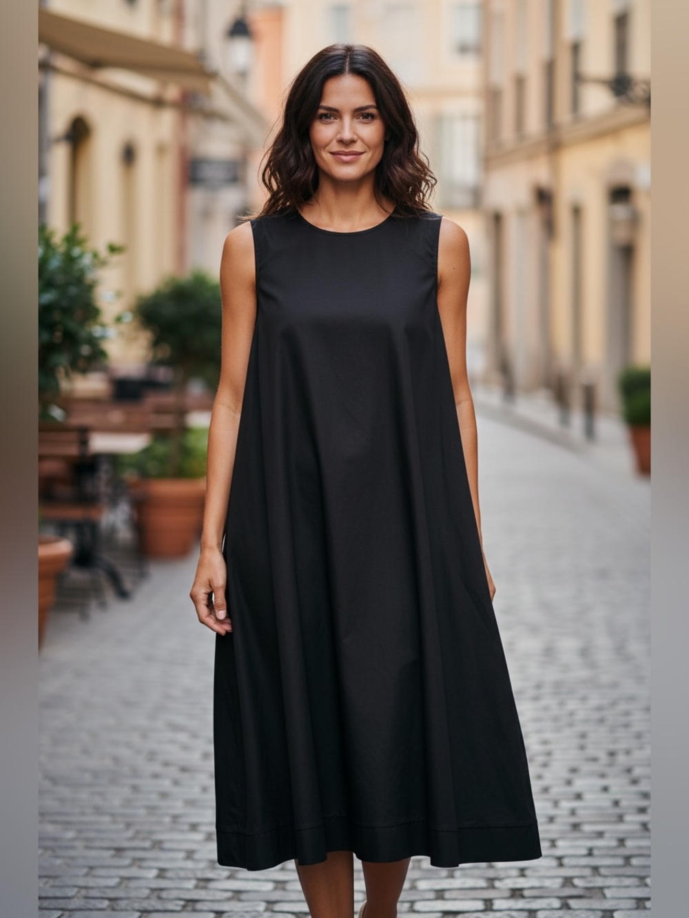 Pistache Classic Sleeveless Black Poplin Summer Dress. Made in Italy. NWT  | $52